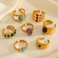 Grenzüberschreitender Europäischer und Amerikanischer Retro-Edelstahl-Edelsteinring, 18k Vergoldeter Natursteinring, Hochwertiger Vintage-Ring