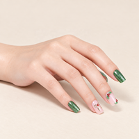 Ongles press-on verts pailletés, forme carrée moyenne, souples, en ABS, faits à la main, 32 pièces, faux ongles pour filles