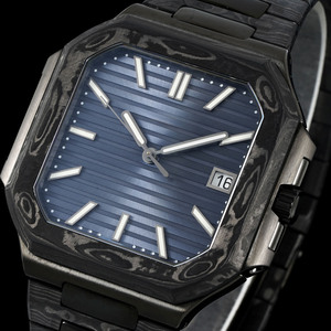 Montre mécanique automatique pour homme 2025, boîtier octogonal en fibre de carbone, cadran bleu rayé, affichage de la date, design décontracté de luxe, montre-bracelet - Product Image 2