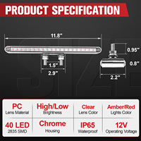 Barres lumineuses LED pour camions et remorques, 12 pouces, 40 LED, lentille transparente, rouge + ambre, double face, avec double goujon, étanches, IP65
