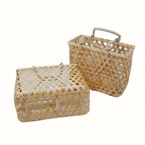 Cesta de Frutas de Bambú Natural Hecha a Mano en China, Forma Rectangular, con Asa para Llevar - Product Image 1