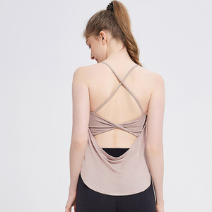 Women's Yoga <b>Top</b> Criss <b>Cross</b> Neck Padded Bra Cut Out Sweat Wicking Fitness Vest Wearable As Outerwear - Product Image 3