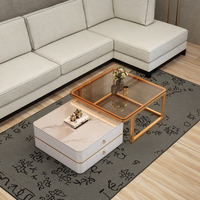 Lot de 2 tables basses carrées avec cadre en métal et rangement pour le salon, tables d'appoint empilables, montage robuste et facile.
