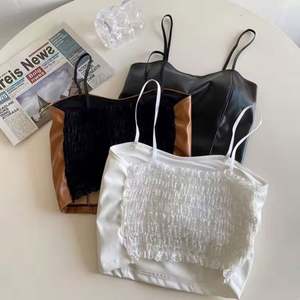 Women's New Trendy Clothing Sexy Sleeveless <b>Cropped</b> Tank <b>Top</b> Pu Leather Camisole <b>Tops</b> - Product Image 3