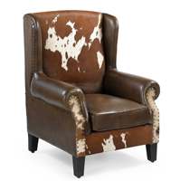 Fauteuil d'appoint vintage de luxe en cuir pleine fleur et peau de mouton avec pieds en bois massif pour salon