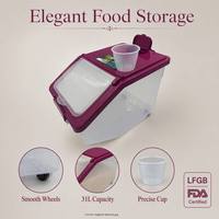 Conteneur à riz en plastique Yunuoxi 24L avec roulettes, couvercle magenta, bac à farine transparent avec tasse graduée