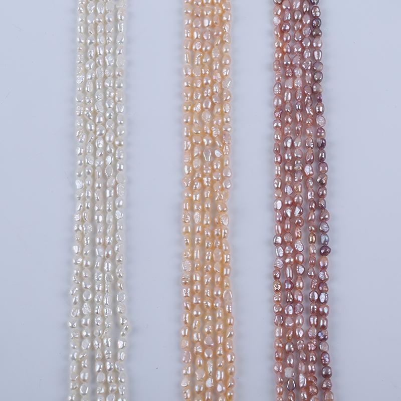 Wholesale 3-4mm Natural White pink Purple Color Baroque Freshwater Pearl Strand