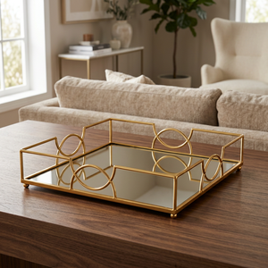 <b>Gold</b> Plated <b>Rectangular</b> Storage Tray <b>Mirrored</b> Surface Modern Luxury Design Dishwasher Safe Multifunction for Living Room Table - Product Image 1