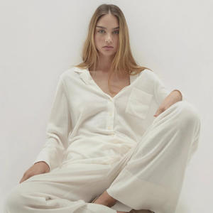 Conjunto de Pijama Informal para Mujer en Existencia, Conjunto de Pijama de Color Sólido, Pijama de Mujer, Ropa de Dormir de Punto para el Hogar - Product Image 4