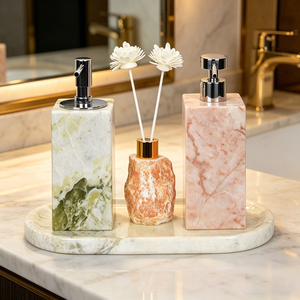 Luxury Natural Marble Bathroom Accessory Countertop Organizer with <b>Soap</b> Dispenser Lotion Pump and Aroma Diffuser for Hotel Spa - Product Image 5