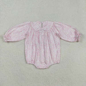 RTS Thanksgiving Day Turkey Combinaison à volants smockée à manches longues, motif floral, coupe trapèze, décontractée, pour bébés filles, ODM, Vente en gros, Worsted - Product Image 2