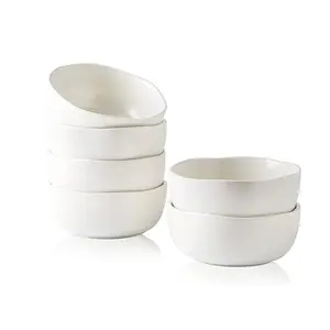 Set of 6 Large Bowl Onion Soup Bowls Matte White Stoneware Berry Bowls with Wavy Rim for Kitchen Meal