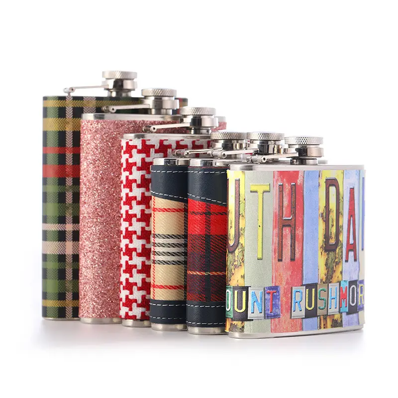 Customized hot sale 6oz 8oz 10oz Hip Flask With Shot Glass Gift Set Pocket Portable Stainless Steel 304 Leather Hip Flask