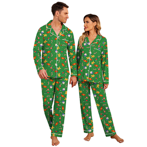 OEM <strong>Couple</strong> Matching Pajama Suit <strong>Christmas</strong> Element Print Long Sleeve Button Sleepwear 2 Piece Men Women Lounge <strong>Pyjamas</strong> - Product Image 1