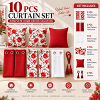 Prêt à expédier : Lot de 10 rideaux de fenêtre avec panneaux imprimés et unis, et housses de coussin, à œillets, vente en gros