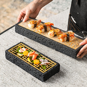 Piatto Rettangolare <span class=keywords><strong>in</strong></span> Cemento per Sashimi e Sushi, Vassoio per Esposizione di <span class=keywords><strong>Salmone</strong></span>, Pesce e Frutti di Mare con Ghiaccio Secco, Piatto per Cucina Molecolare, Vassoio da Servizio Classico per Feste - Product Image 3