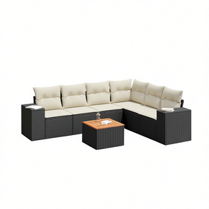 Conjunto de Sofá de Jardín Negro y Crema, Muebles de Ratán para Exteriores con Cojines de Espuma de Alta Densidad, Diseño Contemporáneo Impermeable - Product Image 1