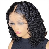 Perruque complète en cheveux bouclés noirs, style européen et américain, avec dentelle frontale 13*4, effet naturel, 10-20 pouces