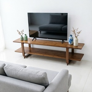 Minimalist Modern <b>TV</b> <b>Stand</b> Light Walnut Double Layer Storage Floor Standing Living Room Furniture - Product Image 3