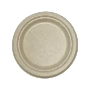 Assiettes de canne à sucre vente directe d'usine assiettes de bagasse rondes 6 7 9 10 pouces assiettes de bagasse non blanchies