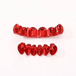 Conjunto de Grillz Rojos Lisos Antideslustre de Tendencia 2026 - Joyería Dental para Raperos, Accesorio de Hip Hop para Halloween, Venta al por Mayor - Product Image 3
