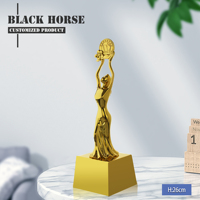 Trophée 3D personnalisé en alliage métallique plaqué or, style européen moderne et élégant, figurine féminine, 260 mm, cadeau promotionnel