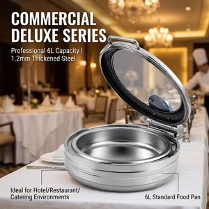 Grand réchaud rond en acier inoxydable argenté de 6,8 L, poli miroir, pour buffet et événements culinaires - Product Image 2