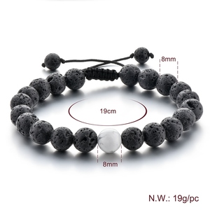 Classic Trendy Black Lava White Howlite <b>Beaded</b> <b>Bracelet</b> Adjustable Unisex Jewelry Gift for Couples Lovers Valentine's Day - Product Image 2