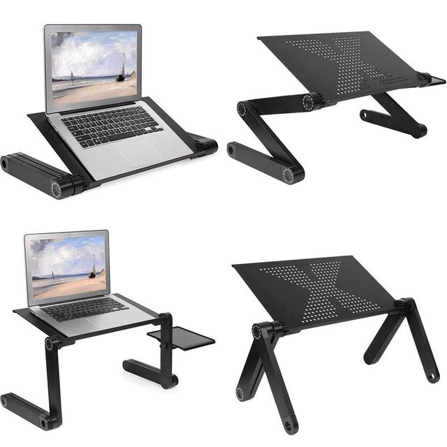 Aluminum Alloy Foldable Laptop Stand 360 Degree Height Adjustable Cooling Dual Fans Mouse Pad Ergonomic Lightweight Portable
