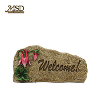 Panneau de bienvenue de jardin sculpté en résine avec fleurs de columbine roses - Décoration extérieure pour pelouse et entrée