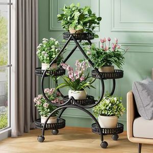 Cadre de décoration de plantes d'intérieur moderne de haute qualité avec support de pots de fleurs en métal mobiles multicouches pour la maison ou le jardin - Product Image 3