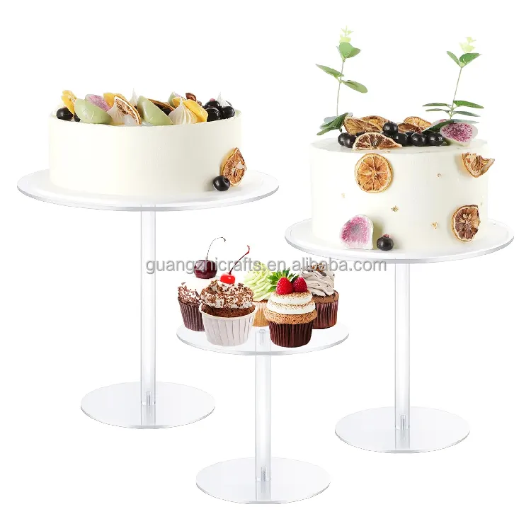 Suporte de acrílico alto para bolo, acrílico redondo transparente, conjunto de exibição para mesa de sobremesas