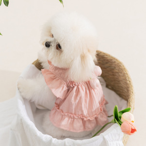 Ropa para Mascotas, Vestido Plisado Estilo Princesa para Perro, Falda Rosa para Gato, Primavera/Verano, Poliéster, Color Sólido - Product Image 4