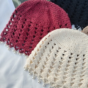 Chapeau Bob Bohème en Crochet Perlé pour <span class=keywords><strong>Femme</strong></span>, en <span class=keywords><strong>Coton</strong></span> Tricoté Creux avec Pompon Perlé, Chapeau de Soleil Fait Main Respirant pour l'<span class=keywords><strong>Été</strong></span> - Product Image 6