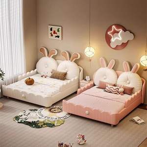 Cama de conejo para niños, habitación de dormitorio de madera maciza de princesa para niña con barandilla, cama de casa pequeña estilo isla - Product Image 2