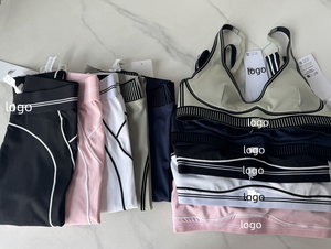 Großhandel Mode Yoga Pilates Stretch Nahtloses Geripptes Hochwertiges Leggings 2-Teiliges Set für Damen - Product Image 3