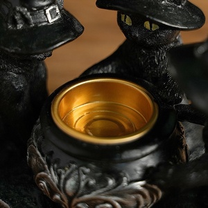 Wizard <strong>Cat</strong> Mysterious Dark Style Retro Ornament - Resin Craft <strong>Candle</strong> <strong>Holder</strong> for Halloween Aromatherapy - Product Image 4