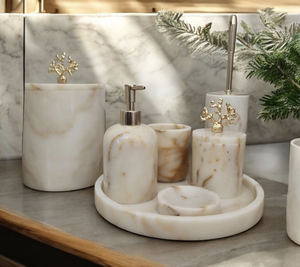 Nuevo Juego de Accesorios de Baño de Lujo de Cuatro Piezas de Mármol Elegante y Ecológico, Colorido, para el Hogar, Artesanía Tayyab - Product Image 1