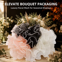 28cm*4Y Tissu de Doublure Intérieure de Luxe en Maille Florale Enduite, à Motifs de Fleurs, Perles et Ondulations, pour Emballage de Bouquets et de Fleurs, Spécial Halloween