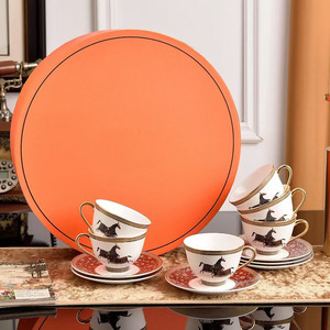 Factory Wholesale Modern Luxury Afternoon Tea 6-Piece Ceramic Coffee Cup and Saucer with Gift Box - Product Image 2