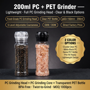 Macinino per Spezie <span class=keywords><strong>e</strong></span> <span class=keywords><strong>Sale</strong></span> in Plastica da 200ml con Tappo in Plastica, Capacità di Macinazione per Uso Domestico, Bottiglia per Condimenti - Product Image 1