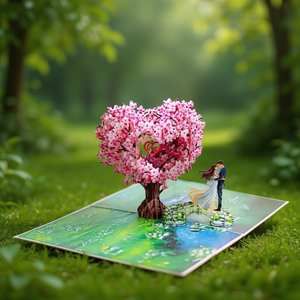 Tarjeta de Felicitación 3D Pop-Up, Árbol del Amor en Forma de Corazón, Escena Romántica de Pareja de Novios, Manualidad en Papel, Regalo - Product Image 3