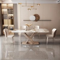 Ensemble de table à manger en pierre frittée de style moderne réglable, 6 places, pour ferme et appartement, durable et écologique