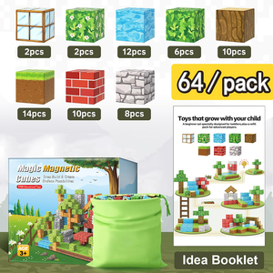 Set di 64 Blocchi Magnetici in Plastica Giocattoli da Costruzione STEM Educativi Kit di Modelli Fai da Te per Bambini e Bambine - Product Image 2