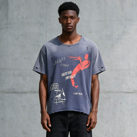 T-shirts décontractés personnalisés à dégradé délavé, respirants, coupe courte ample en maille, avec impression sérigraphiée et lettres en strass effet vieilli