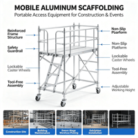 Système d'échafaudage mobile en aluminium léger et portable avec roues pivotantes pour la construction, l'entrepôt et les expositions
