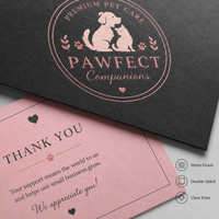 Carte de remerciement personnalisée pour les soins des animaux de compagnie, en carton foncé avec motif rose sur le thème des animaux, pour les inserts de remerciement des petites entreprises