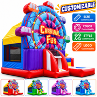 Château gonflable Ceyu Carnival avec toile de fond Grande Roue et toboggan Voiture Color Ride pour fête foraine, installation facile