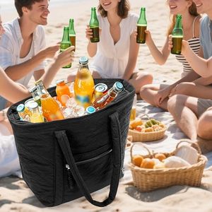 Insulated Cooler Tote Bag Holds 30 Cans, Large Leakproof Grocery Bag with Zippered Top, Soft Sided <b>Shopping</b> - Product Image 6