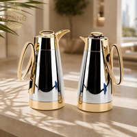 Ensemble élégant de cafetières arabes, cadeau de luxe pour le Ramadan et l'Aïd, Dallah 1L+1L, corps en verre métallique, carafe isotherme pour café et thé